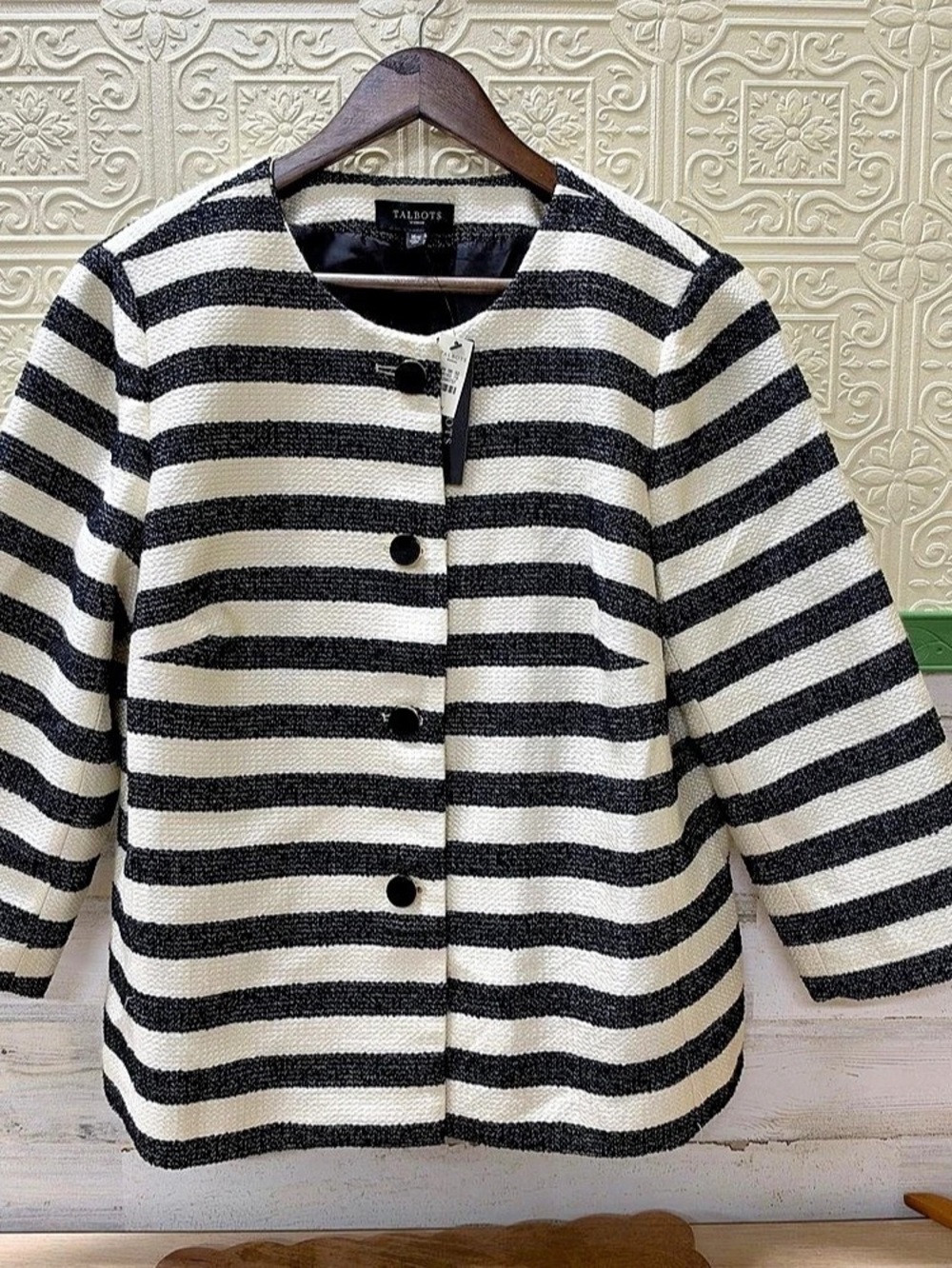 Talbots Stripe Tweed Jacket in Black & Cream Size 16W